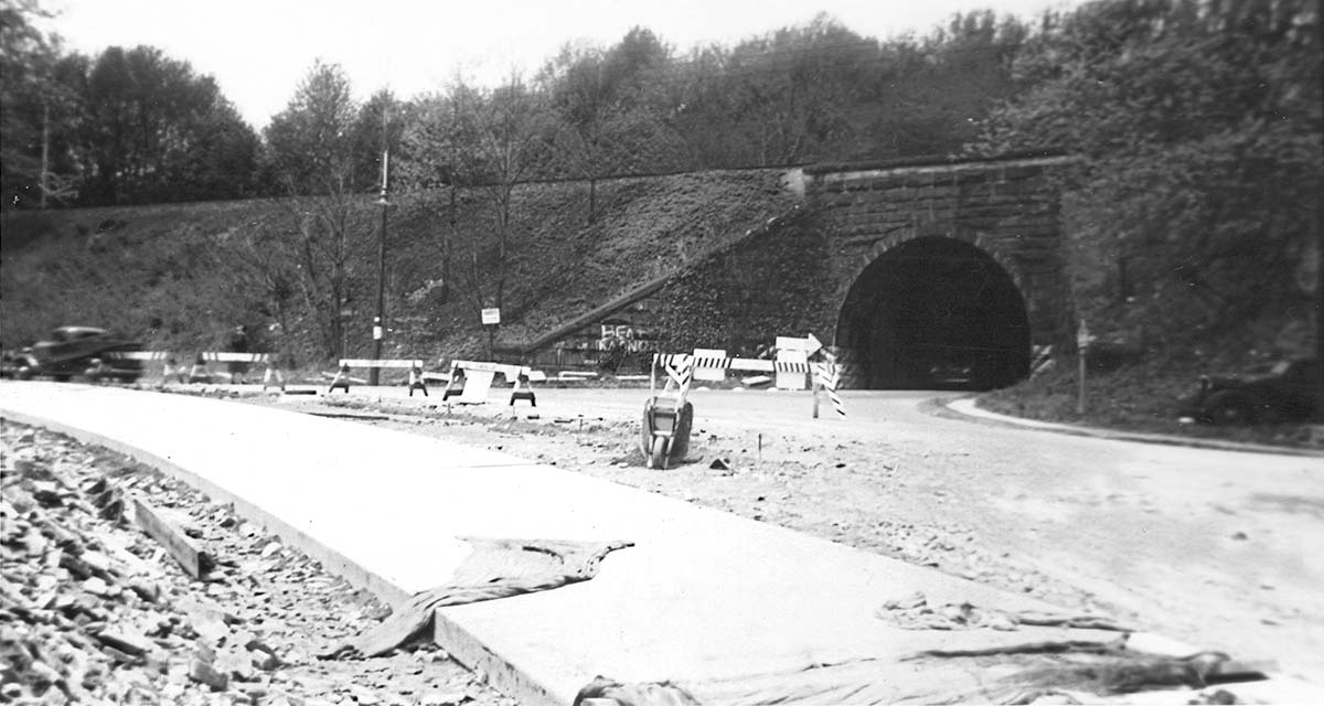 roadway under contstuction, facing Wynnewood Rd. tunnel