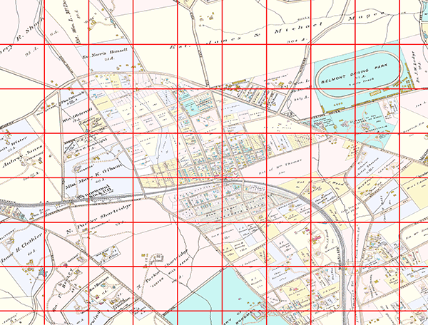 same map after georeferencing; the gird is warped and twisted showing the map tranformation