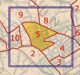 map with separate map plates outlined, and a square indicating the map area and plates being used