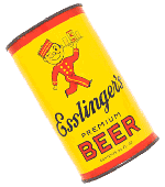 1938 beer can showing a uniformed waiter holding the same beer can on a tray overhead with one hand