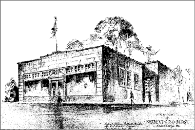 black and white drawing of the building at 109 North Essex