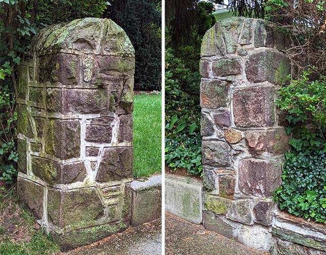 2 reddish stone columns