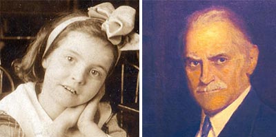 photo of young girl and a painting of an older man