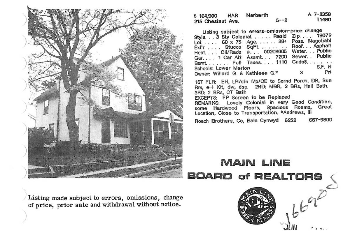 215 Chestnut Avenue real estate listing, 1987