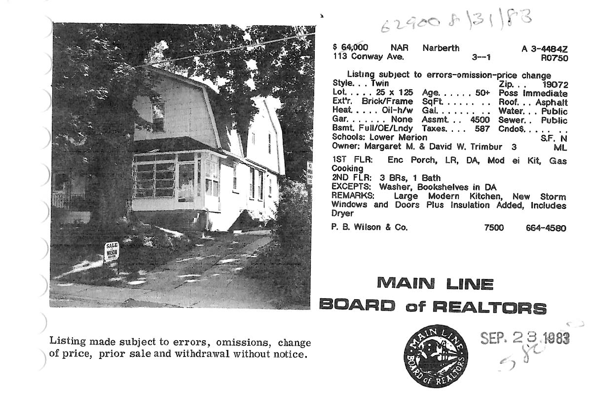 113 Conway Avenue real estate listing, 1983