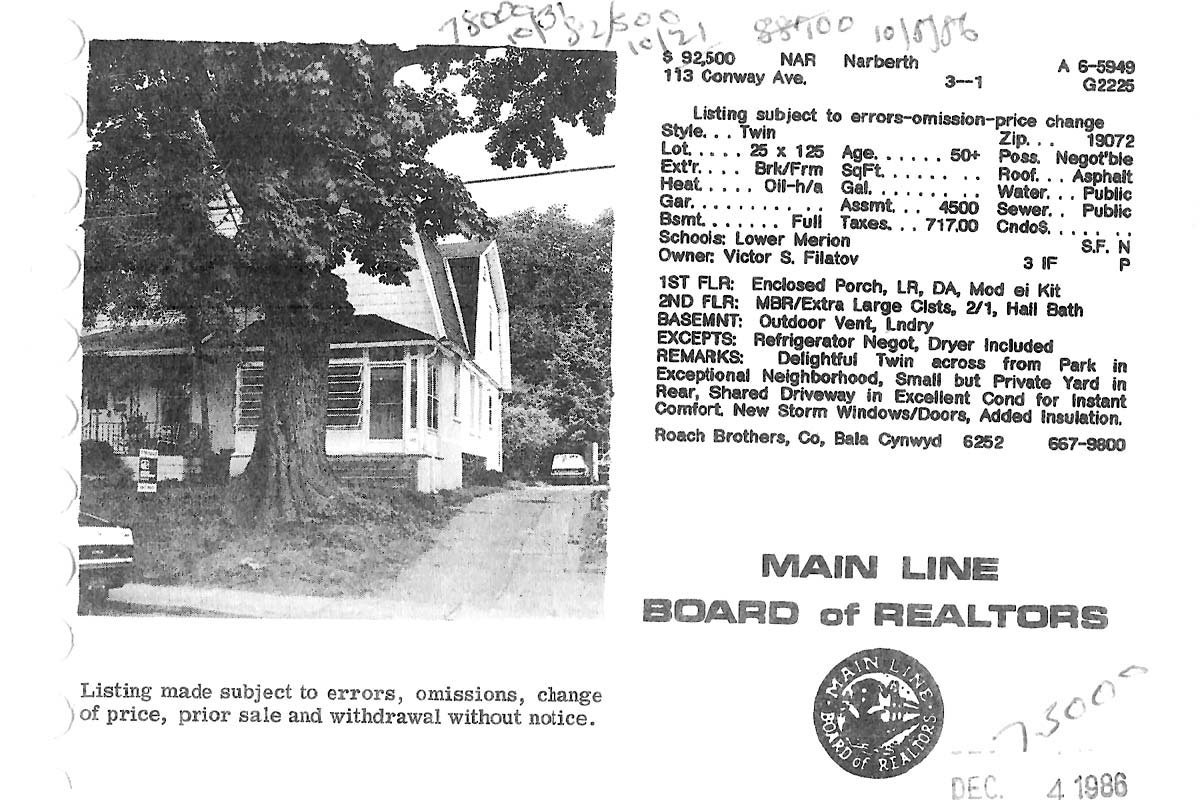 113 Conway Avenue real estate listing, 1986