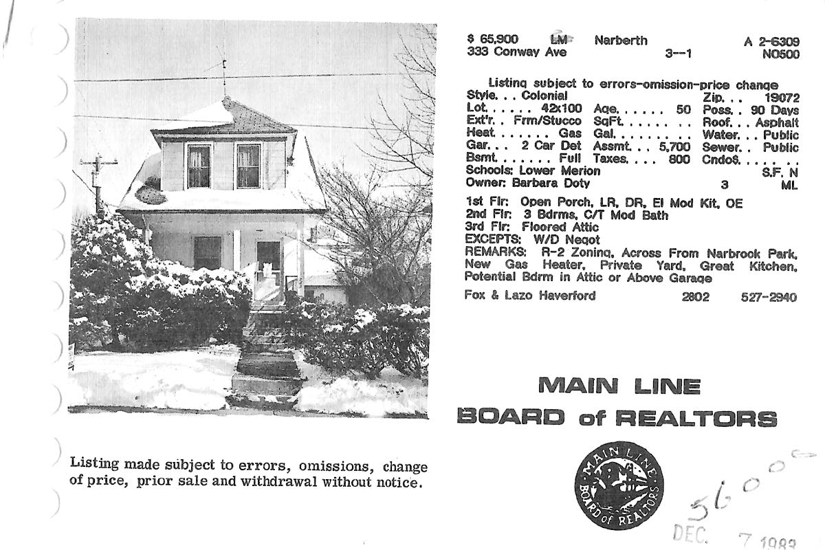 333 Conway Avenue real estate listing, 1982