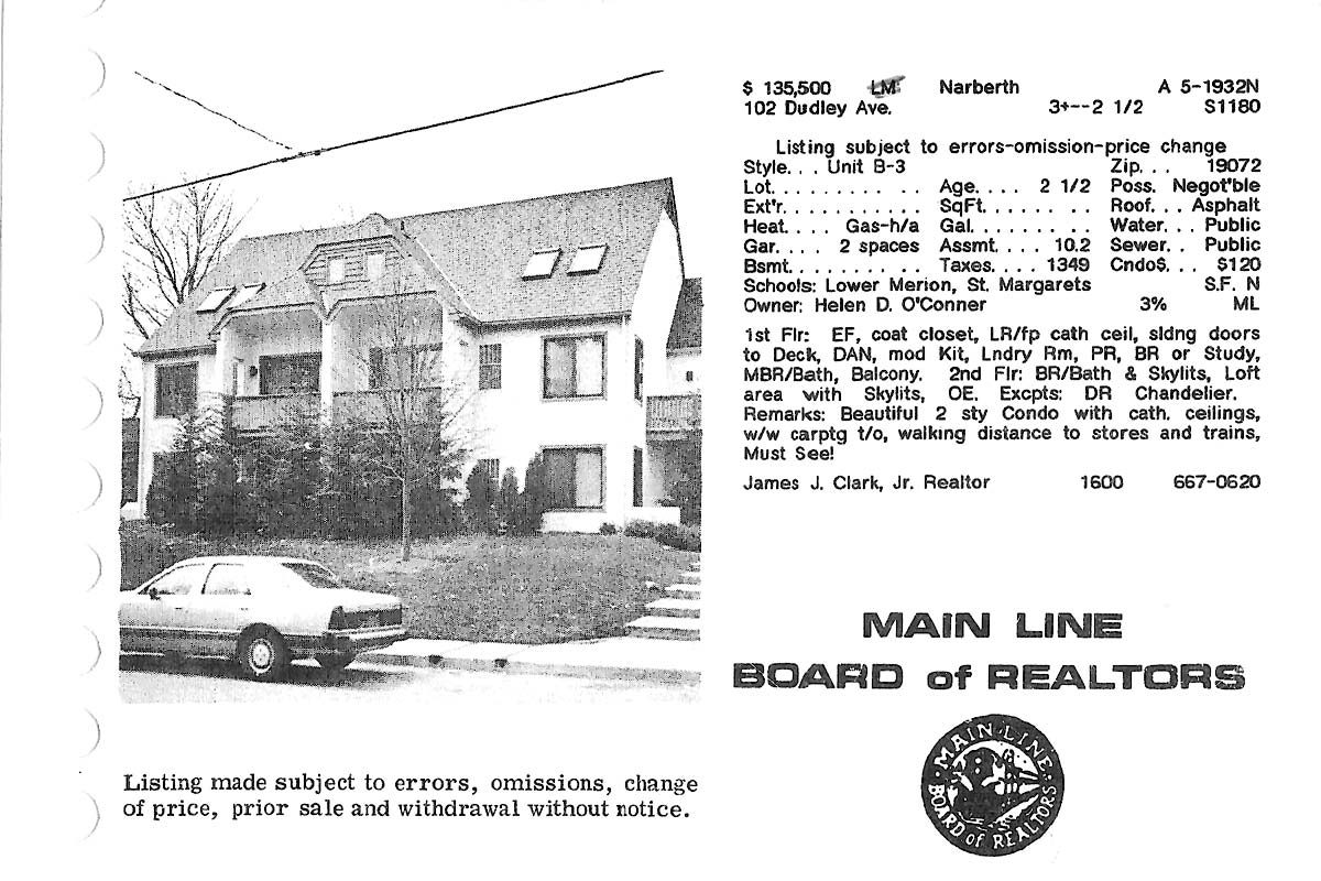 102 Dudley Avenue real estate listing, 1985