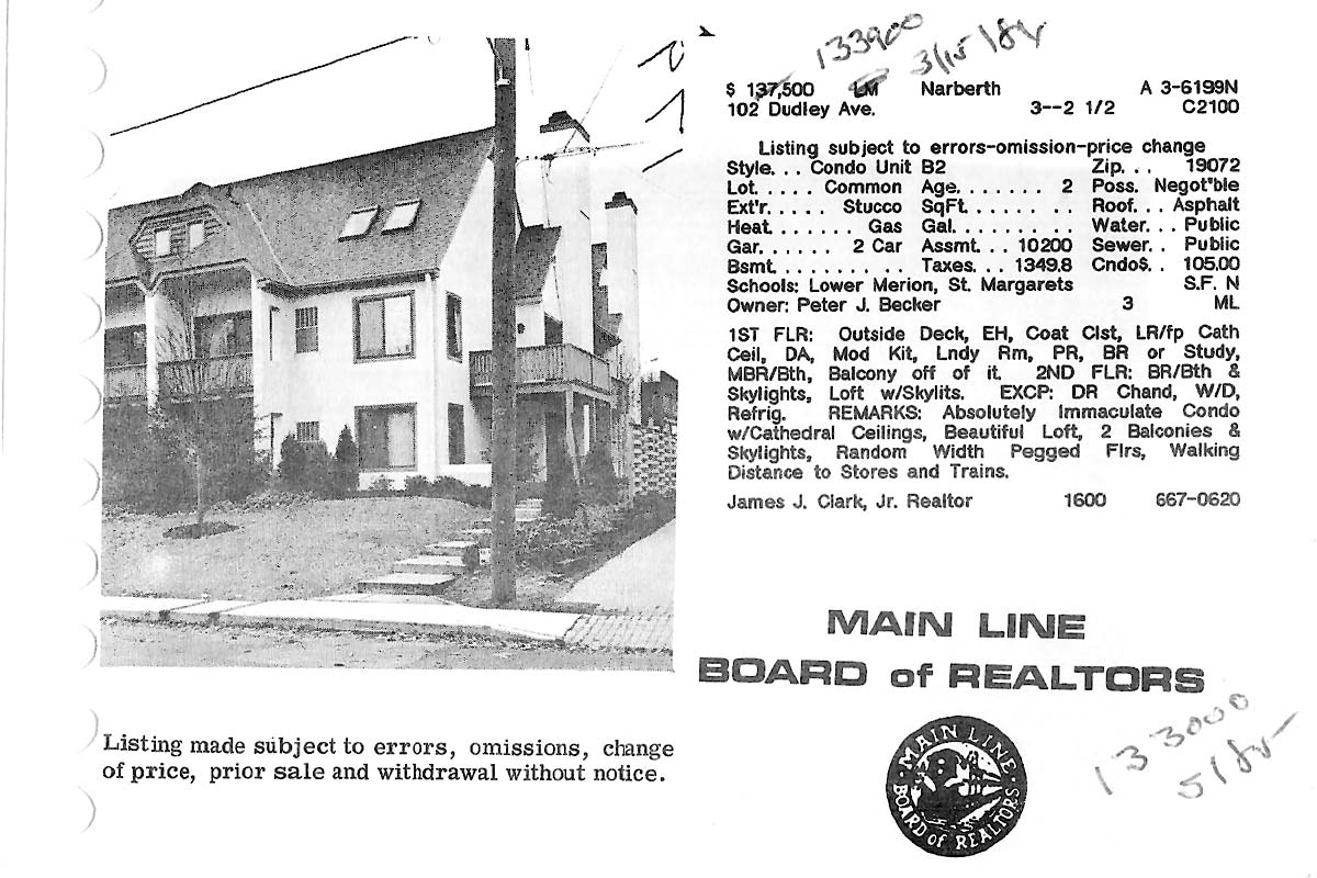 102 Dudley Avenue real estate listing, 1983