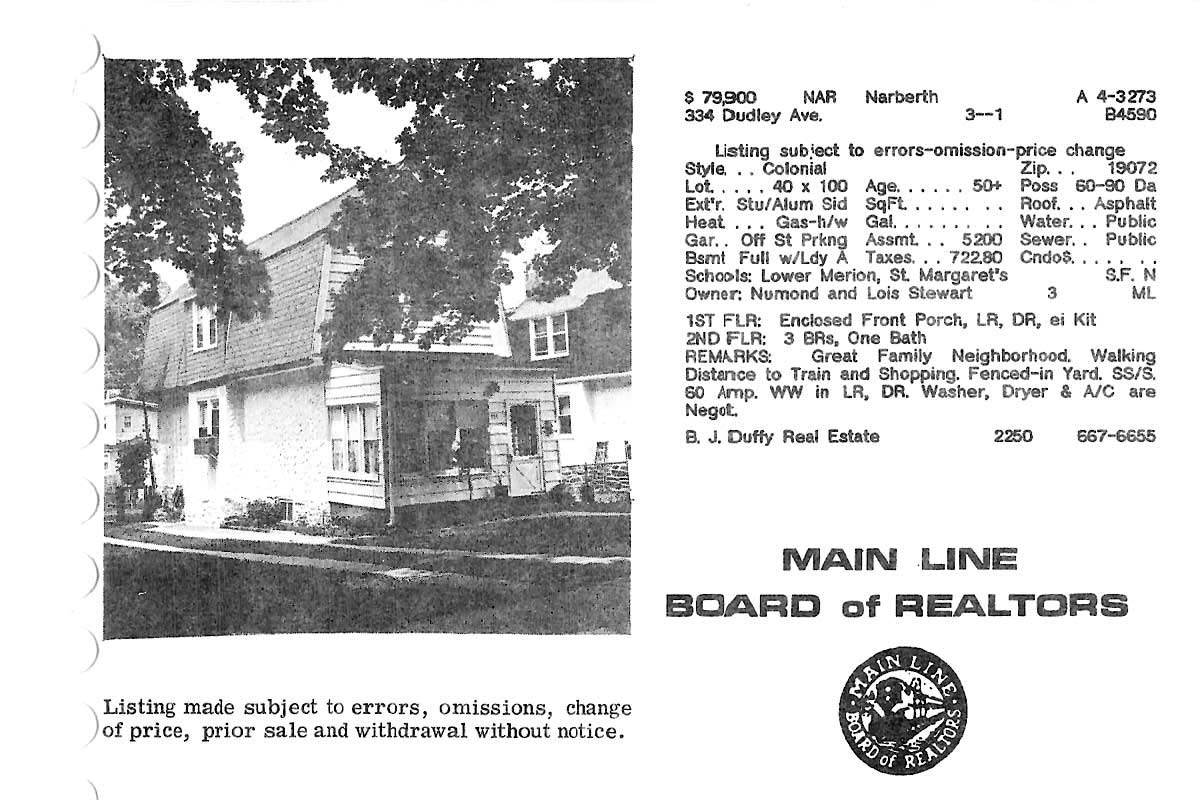 334 Dudley Avenue real estate listing, 1984