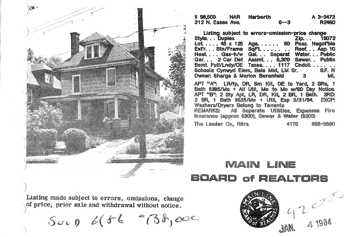 312 N. Essex Avenue real estate listing, 1983