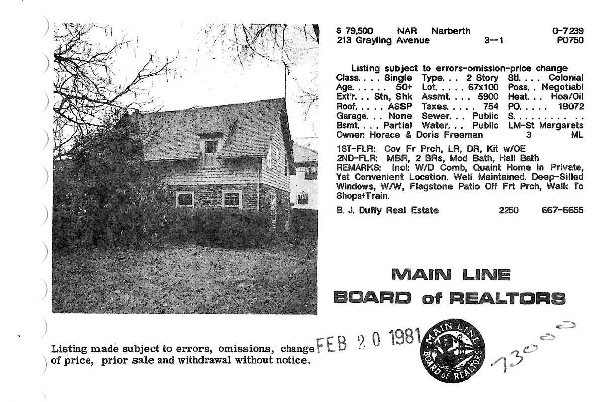 213 Grayling Avenue real estate listing, 1981