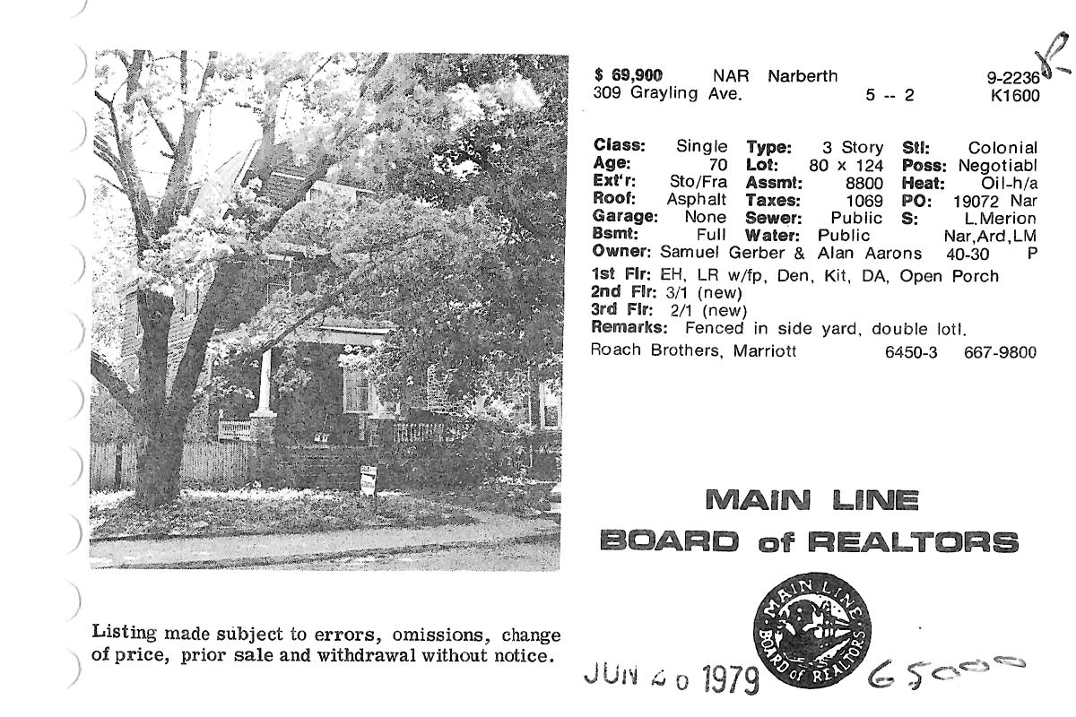 309 Grayling Avenue real estate listing, 1979