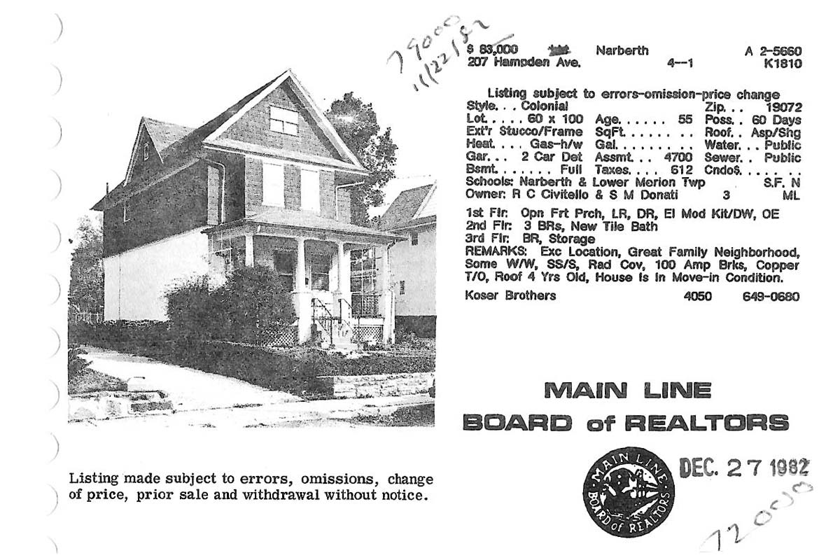207 Hampden Avenue real estate listing, 1982