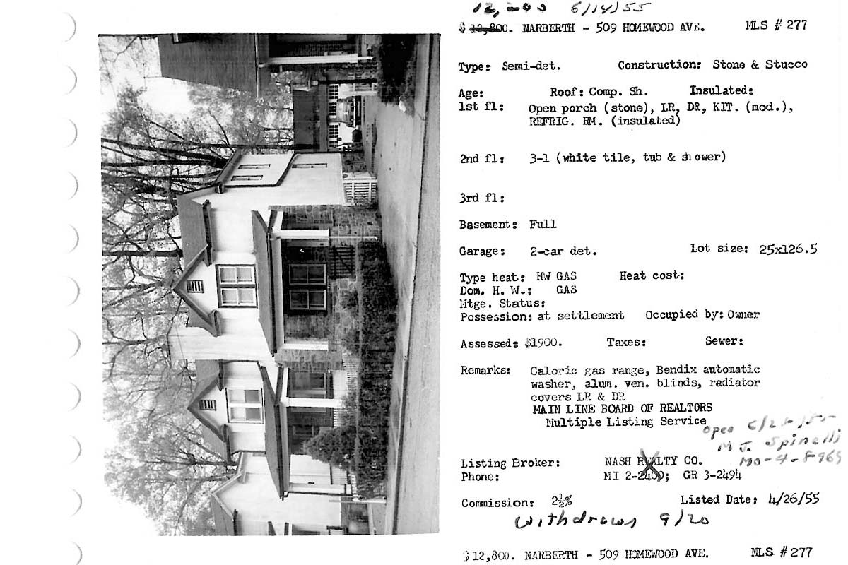 509 Homewood Avenue real estate listing, 1955