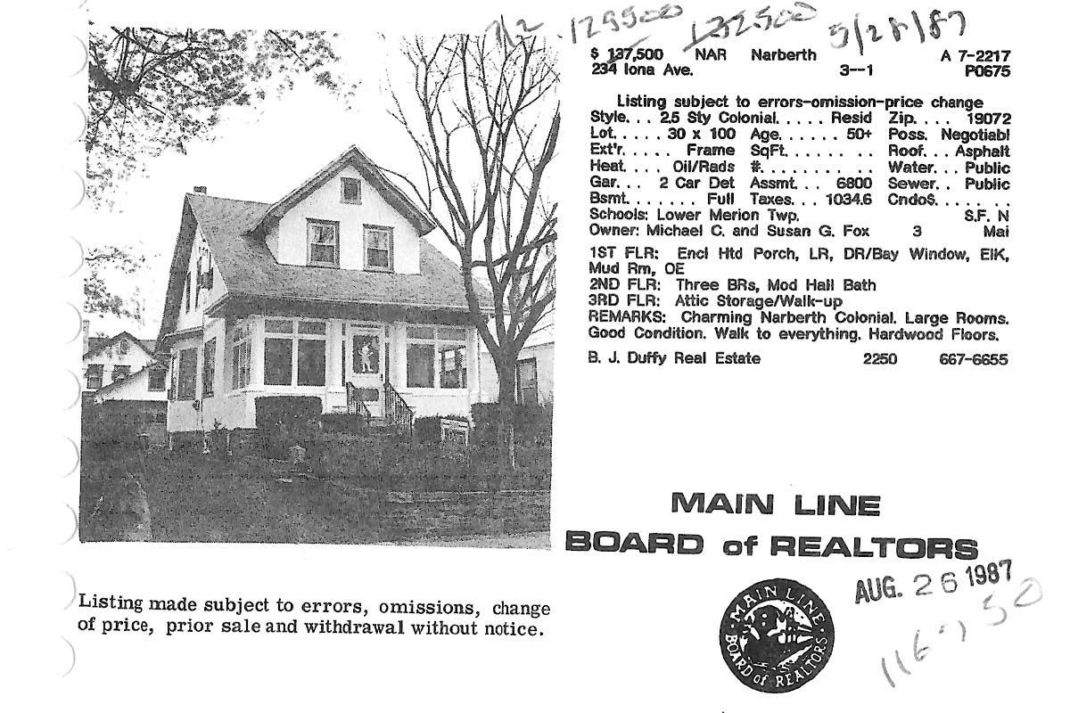 234 Iona Avenue real estate listing, 1987