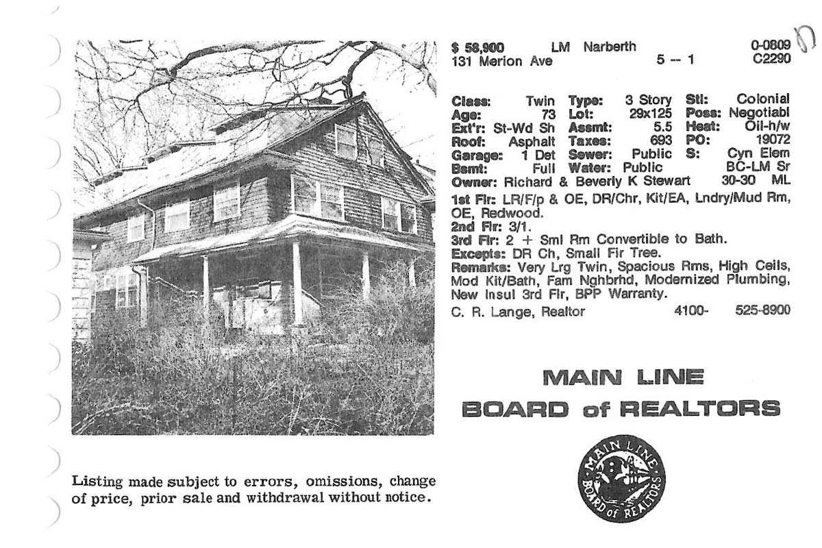 131 Merion Avenue real estate listing, 1980