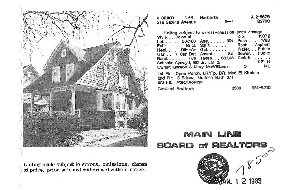216 Sabine Avenue real estate listing, 1982