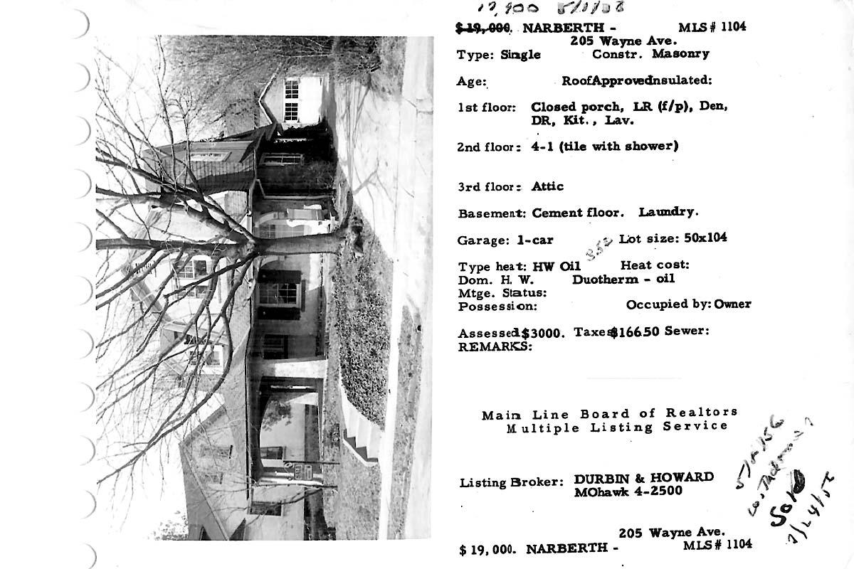 205 Wayne Avenue real estate listing, 1956