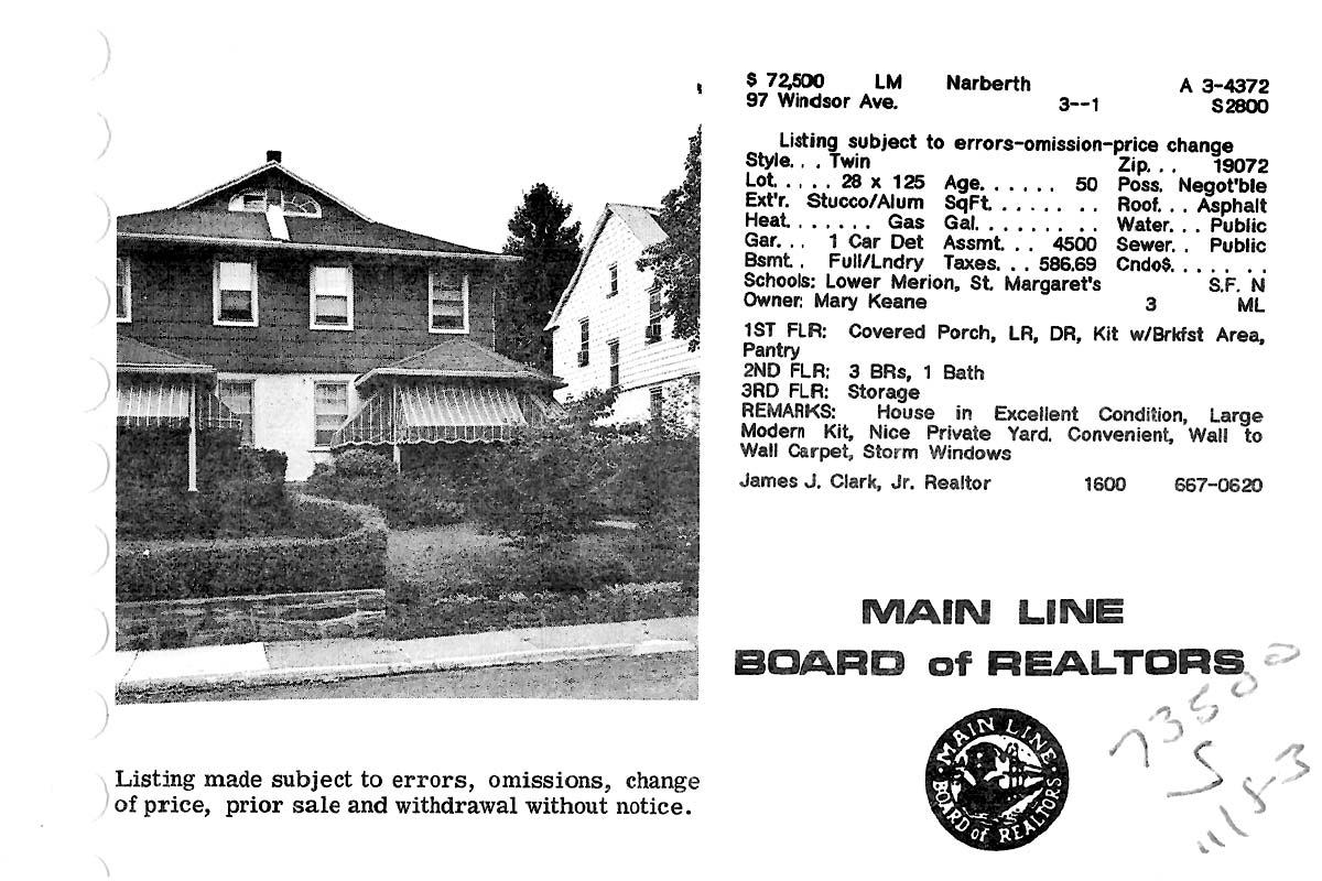 97 Windsor Avenue real estate listing, 1983