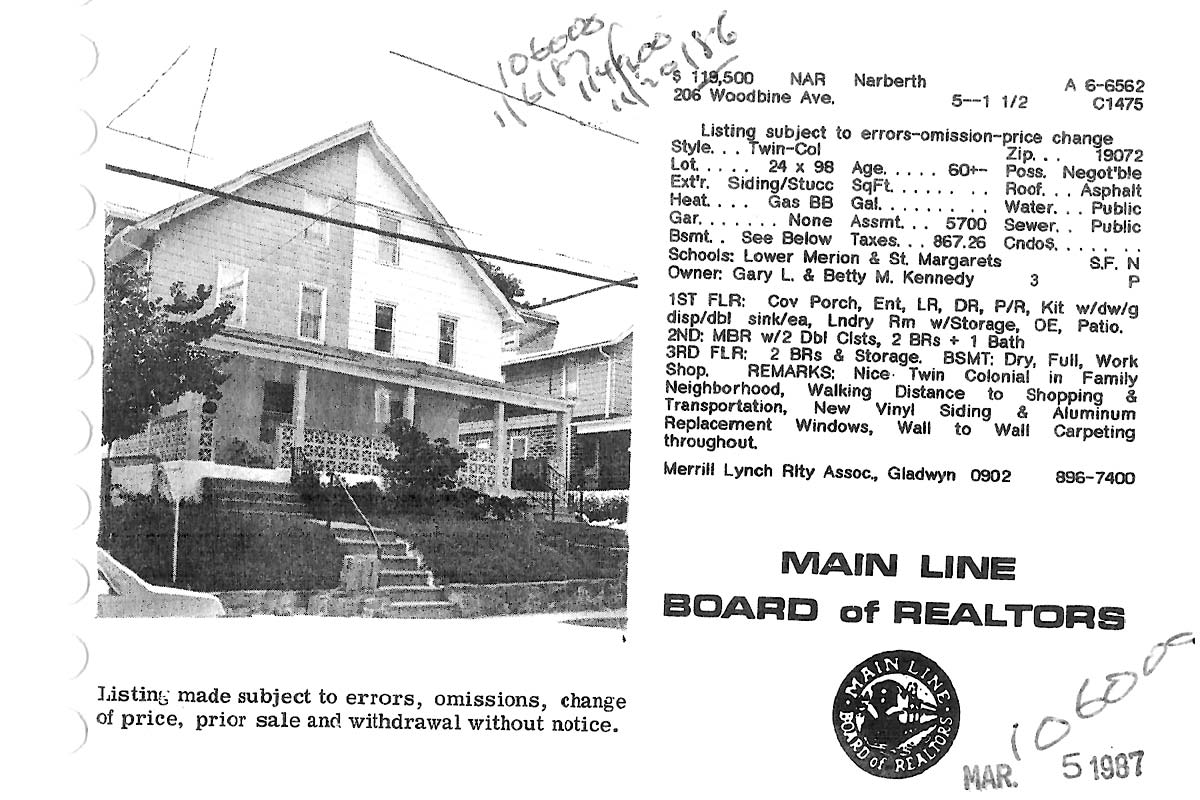206 Woodbine Avenue real estate listing, 1986