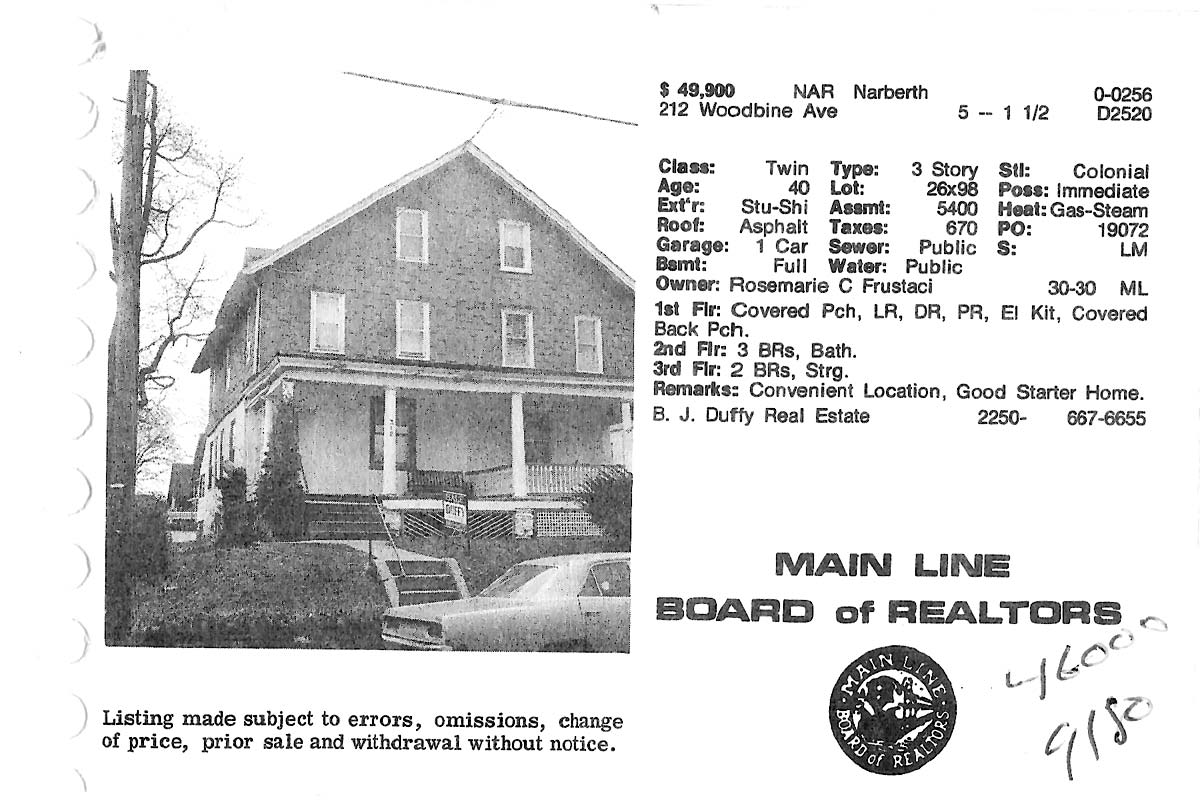212 Woodbine Avenue real estate listing, 1980