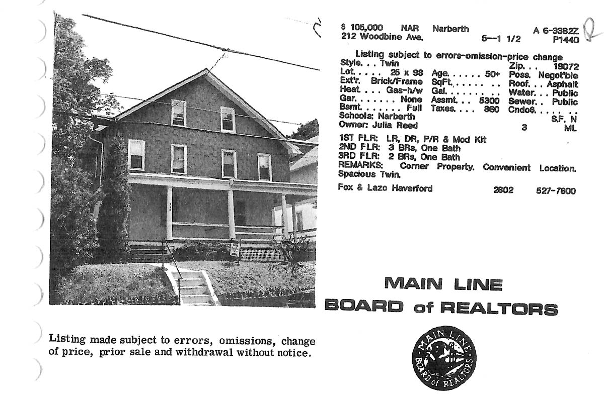 212 Woodbine Avenue real estate listing, 1986