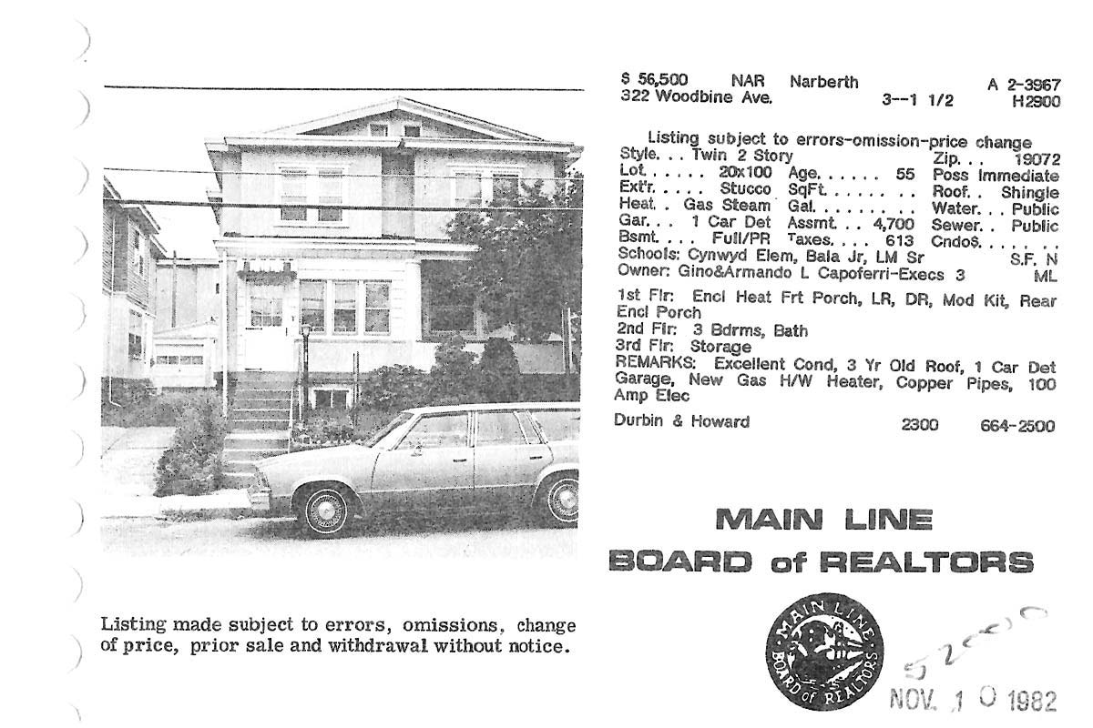 322 Woodbine Avenue real estate listing, 1982