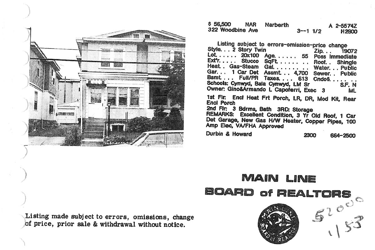 322 Woodbine Avenue real estate listing, 1982