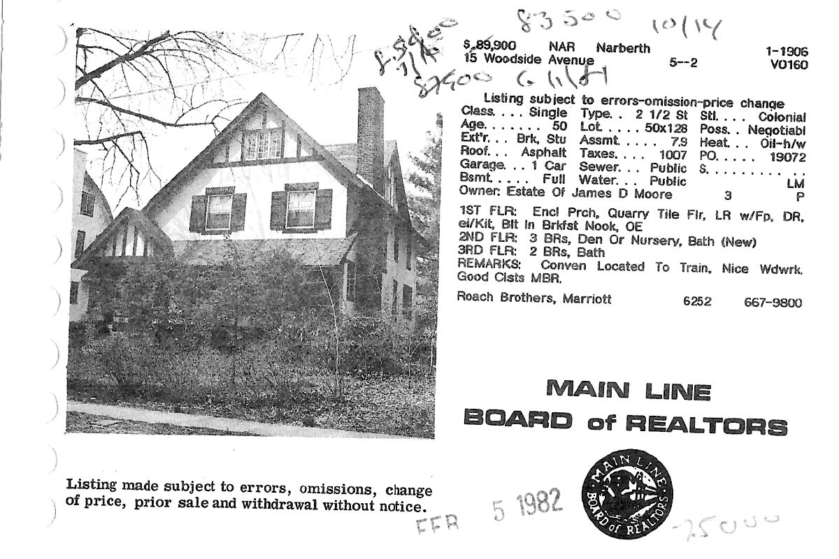15 Woodside Avenue real estate listing, 1982