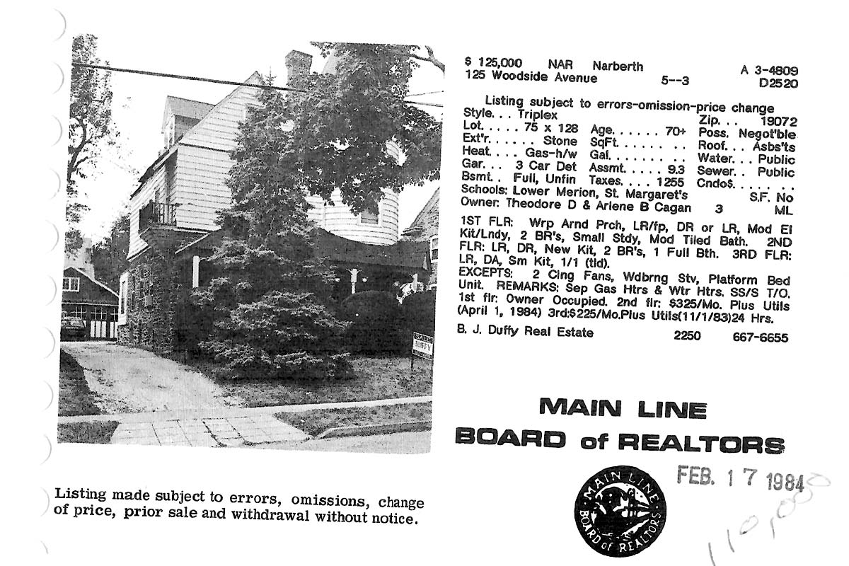 125 Woodside Avenue real estate listing, 1984