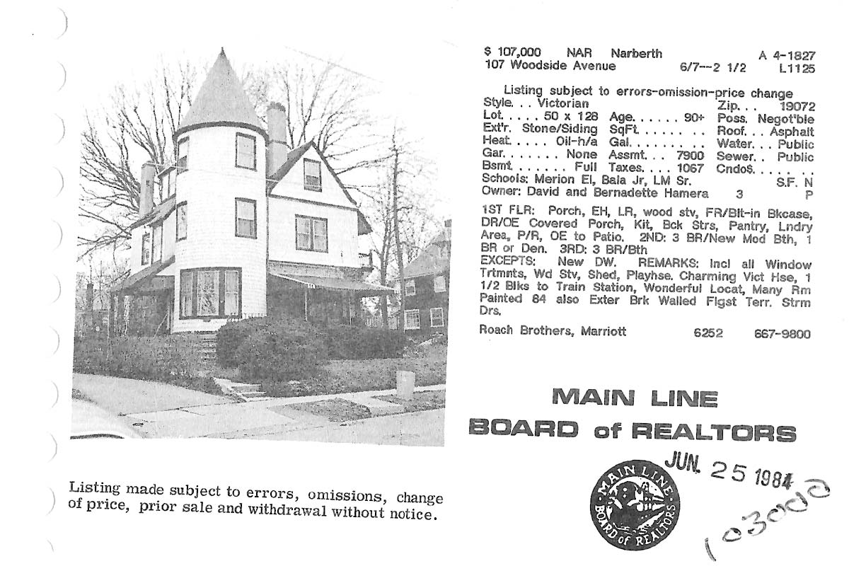 107 Woodside Avenue real estate listing, 1984