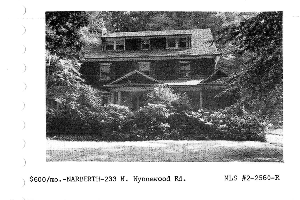 233 N. Wynnewood Avenue real estate listing, 1972