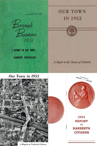 four covers of borough annual reports: 1951, 52, 53, 54